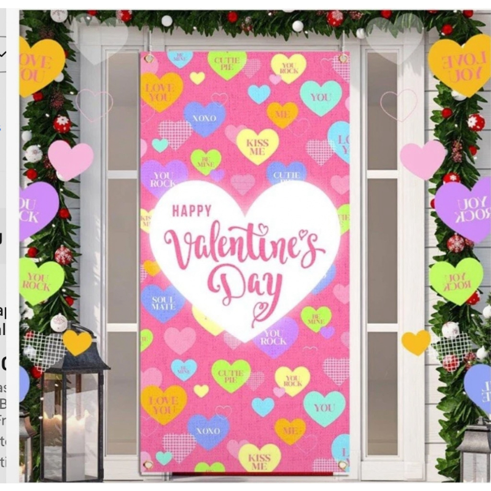 Happy Valentine's Day Door Cover Valentines Day Party Decoration Pink White